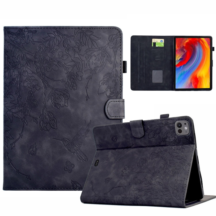 For iPad Pro 11 2024 Flowers and Bird Embossed Smart Leather Tablet Case(Black) - iPad Pro 11 2024 Cases by buy2fix | Online Shopping UK | buy2fix