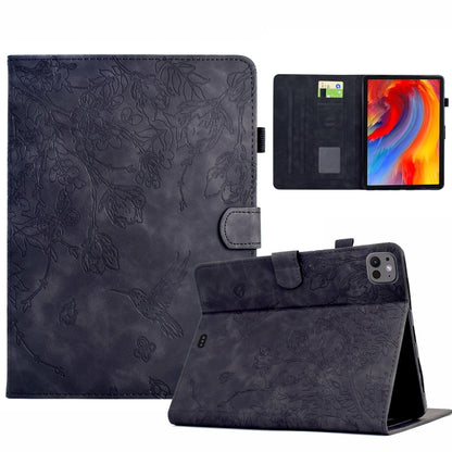 For iPad Pro 11 2024 Flowers and Bird Embossed Smart Leather Tablet Case(Black) - iPad Pro 11 2024 Cases by buy2fix | Online Shopping UK | buy2fix