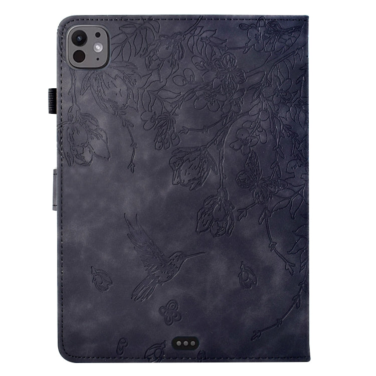For iPad Pro 11 2024 Flowers and Bird Embossed Smart Leather Tablet Case(Black) - iPad Pro 11 2024 Cases by buy2fix | Online Shopping UK | buy2fix