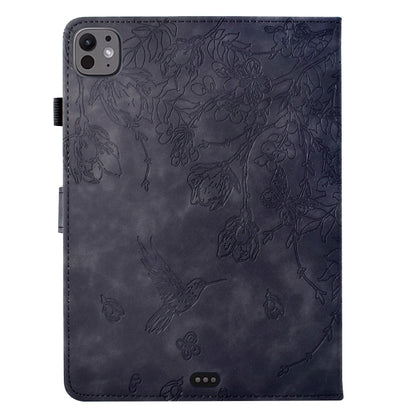 For iPad Pro 11 2024 Flowers and Bird Embossed Smart Leather Tablet Case(Black) - iPad Pro 11 2024 Cases by buy2fix | Online Shopping UK | buy2fix