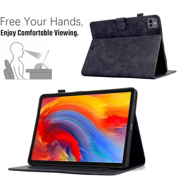 For iPad Pro 11 2024 Flowers and Bird Embossed Smart Leather Tablet Case(Black) - iPad Pro 11 2024 Cases by buy2fix | Online Shopping UK | buy2fix