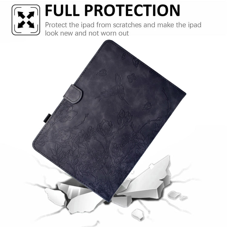 For iPad Pro 11 2024 Flowers and Bird Embossed Smart Leather Tablet Case(Black) - iPad Pro 11 2024 Cases by buy2fix | Online Shopping UK | buy2fix