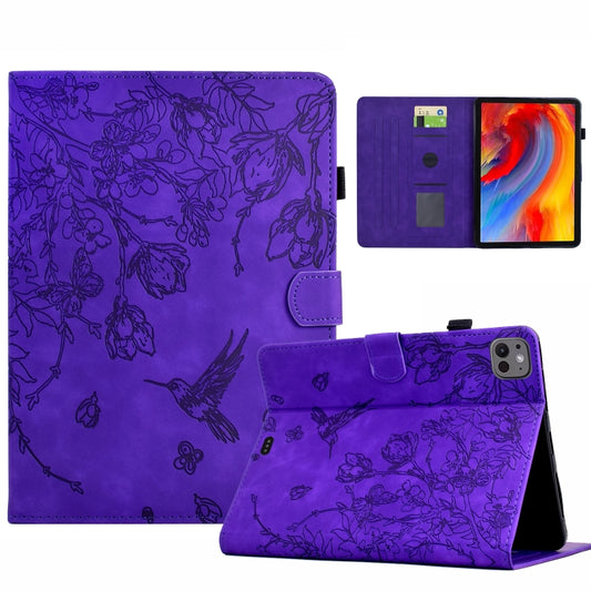 For iPad Pro 11 2024 Flowers and Bird Embossed Smart Leather Tablet Case(Purple) - iPad Pro 11 2024 Cases by buy2fix | Online Shopping UK | buy2fix