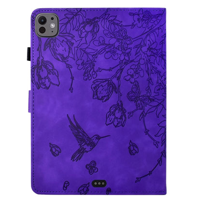 For iPad Pro 11 2024 Flowers and Bird Embossed Smart Leather Tablet Case(Purple) - iPad Pro 11 2024 Cases by buy2fix | Online Shopping UK | buy2fix