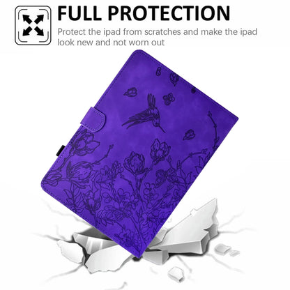 For iPad Pro 11 2024 Flowers and Bird Embossed Smart Leather Tablet Case(Purple) - iPad Pro 11 2024 Cases by buy2fix | Online Shopping UK | buy2fix