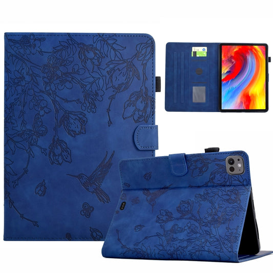 For iPad Pro 11 2024 Flowers and Bird Embossed Smart Leather Tablet Case(Dark Blue) - iPad Pro 11 2024 Cases by buy2fix | Online Shopping UK | buy2fix