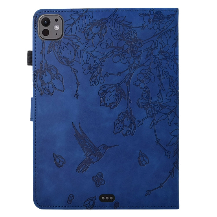 For iPad Pro 11 2024 Flowers and Bird Embossed Smart Leather Tablet Case(Dark Blue) - iPad Pro 11 2024 Cases by buy2fix | Online Shopping UK | buy2fix