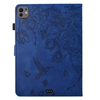 For iPad Pro 11 2024 Flowers and Bird Embossed Smart Leather Tablet Case(Dark Blue) - iPad Pro 11 2024 Cases by buy2fix | Online Shopping UK | buy2fix
