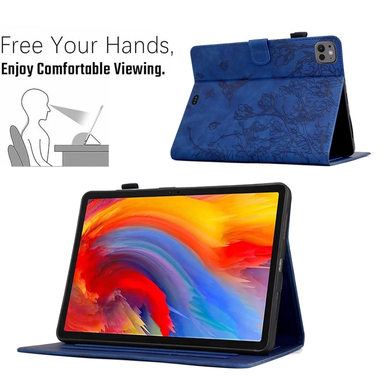 For iPad Pro 11 2024 Flowers and Bird Embossed Smart Leather Tablet Case(Dark Blue) - iPad Pro 11 2024 Cases by buy2fix | Online Shopping UK | buy2fix