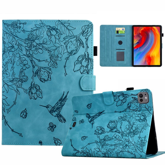 For iPad Pro 11 2024 Flowers and Bird Embossed Smart Leather Tablet Case(Light Blue) - iPad Pro 11 2024 Cases by buy2fix | Online Shopping UK | buy2fix