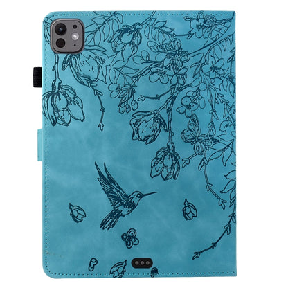 For iPad Pro 11 2024 Flowers and Bird Embossed Smart Leather Tablet Case(Light Blue) - iPad Pro 11 2024 Cases by buy2fix | Online Shopping UK | buy2fix