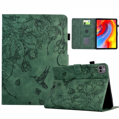 For iPad Pro 11 2024 Flowers and Bird Embossed Smart Leather Tablet Case(Green) - iPad Pro 11 2024 Cases by buy2fix | Online Shopping UK | buy2fix