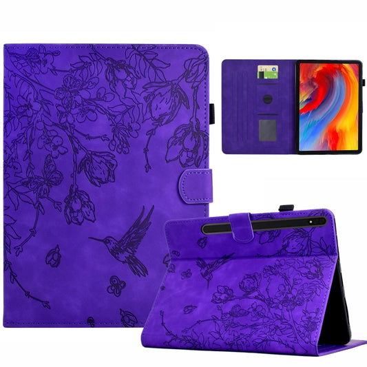 For Samsung Galaxy Tab S7 / S8 Flowers and Bird Embossed Smart Leather Tablet Case(Purple) by buy2fix