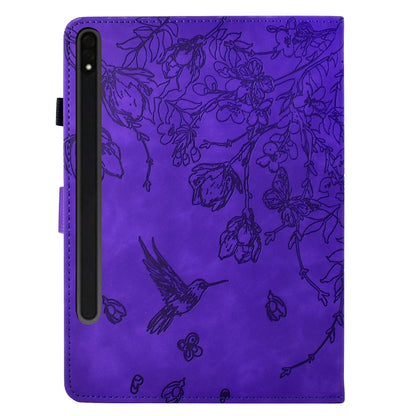 For Samsung Galaxy Tab S7 / S8 Flowers and Bird Embossed Smart Leather Tablet Case(Purple) by buy2fix
