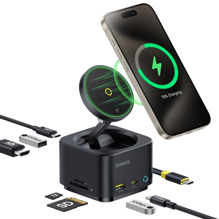 Baseus MagPro Series II 7 in 1 HUB Docking Station Magnetic Wireless Charger 15W(Black) - USB HUB by Baseus | Online Shopping UK | buy2fix