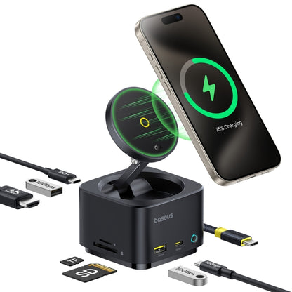Baseus MagPro Series II 7 in 1 HUB Docking Station Magnetic Wireless Charger 15W(Black) - USB HUB by Baseus | Online Shopping UK | buy2fix