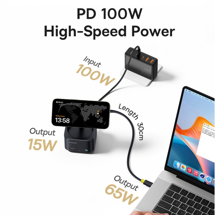 Baseus MagPro Series II 7 in 1 HUB Docking Station Magnetic Wireless Charger 15W(Black) - USB HUB by Baseus | Online Shopping UK | buy2fix