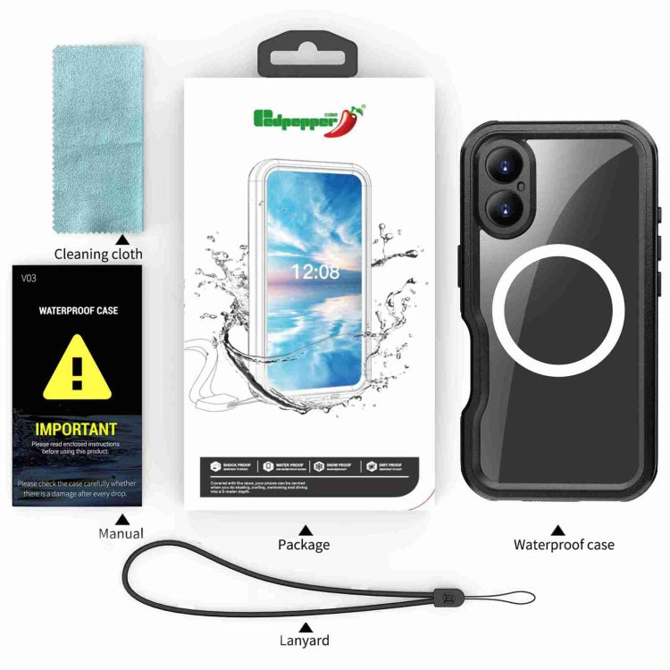 For iPhone 16 Plus RedPepper IP68 Waterproof Triple-proof MagSafe Phone Case(Black) - iPhone 16 Plus Cases by RedPepper | Online Shopping UK | buy2fix