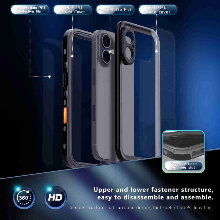 For iPhone 16 RedPepper Transparent Dot IP68 Waterproof Triple-proof Phone Case(Black Dark Grey) by RedPepper