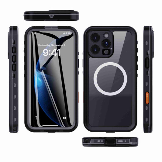 For iPhone 16 Pro RedPepper Transparent Dot IP68 Waterproof Triple-proof MagSafe Phone Case(Black Dark Grey) by RedPepper