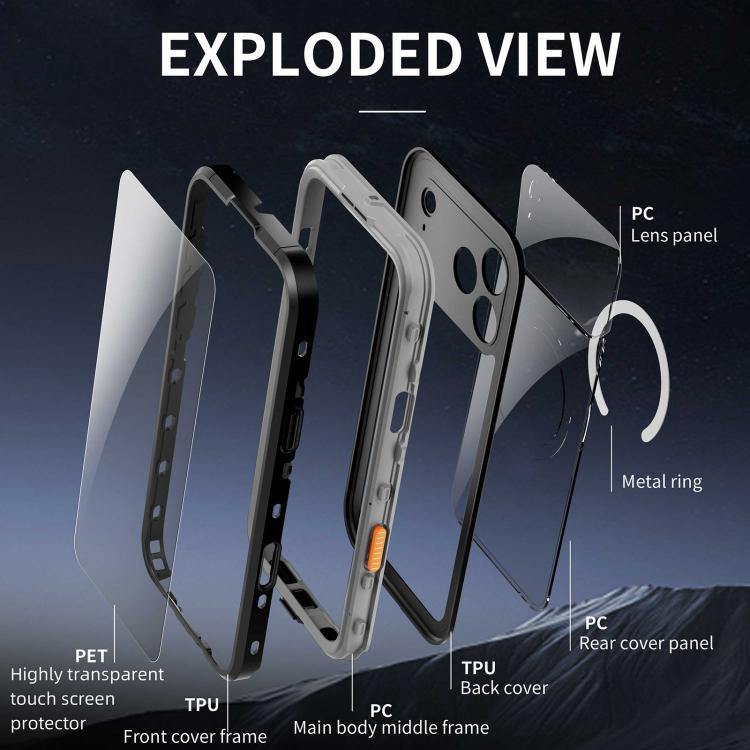 For iPhone 17 Pro Max RedPepper Transparent Dot IP68 Waterproof Triple-proof MagSafe Phone Case(Black Dark Grey) - iPhone 17 Pro Max Cases by RedPepper | Online Shopping UK | buy2fix