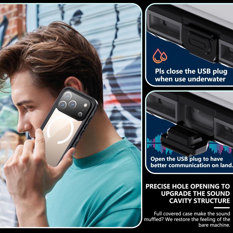 For iPhone 17 Pro RedPepper Transparent Dot IP68 Waterproof Triple-proof MagSafe Phone Case(Black Dark Grey) - iPhone 17 Pro Cases by RedPepper | Online Shopping UK | buy2fix