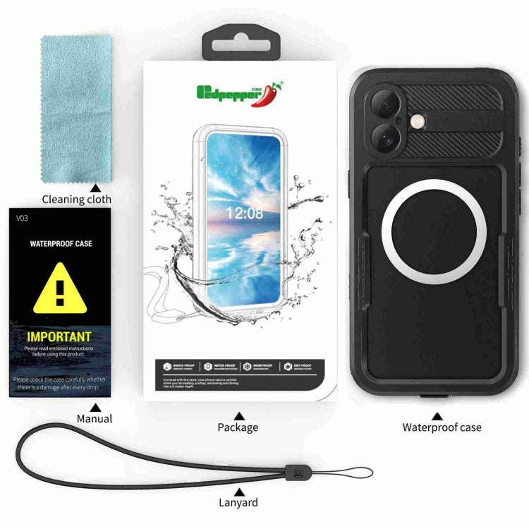 For iPhone 16 RedPepper IP68 Waterproof Triple-proof MagSafe Phone Case(Black) - iPhone 16 Cases by RedPepper | Online Shopping UK | buy2fix