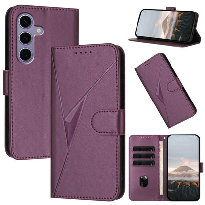 For Samsung Galaxy S25 5G Triangle Pattern Buckle Clasp Leather Phone Case(Dark Purple) by buy2fix