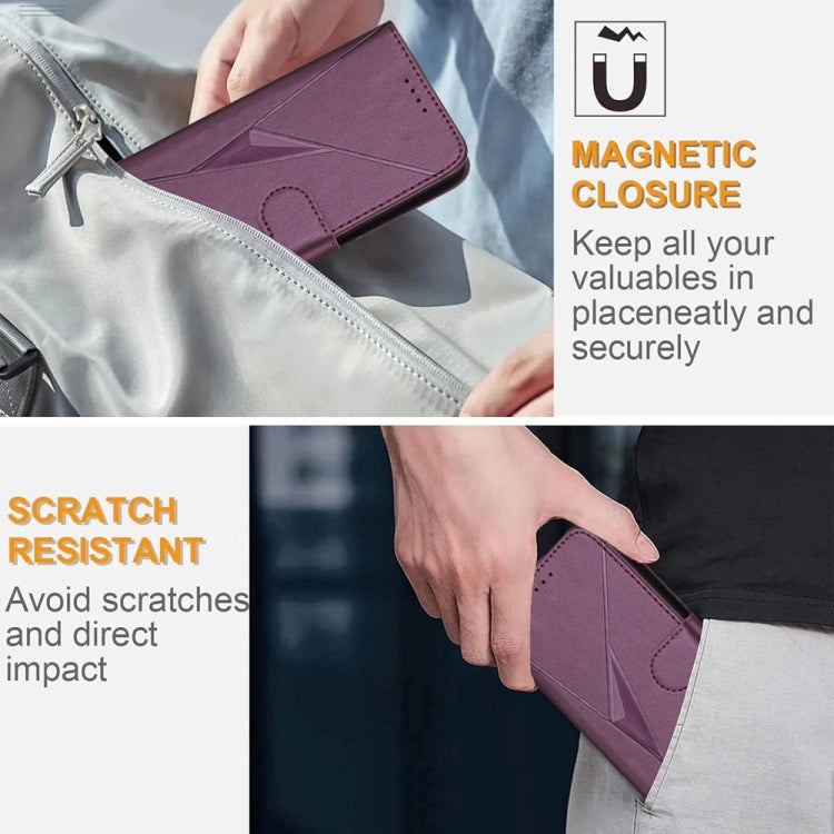 For Samsung Galaxy S25 5G Triangle Pattern Buckle Clasp Leather Phone Case(Dark Purple) by buy2fix