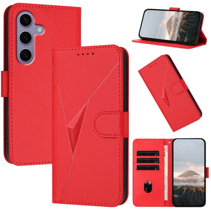 For Samsung Galaxy S25 5G Triangle Pattern Buckle Clasp Leather Phone Case(Red) by buy2fix