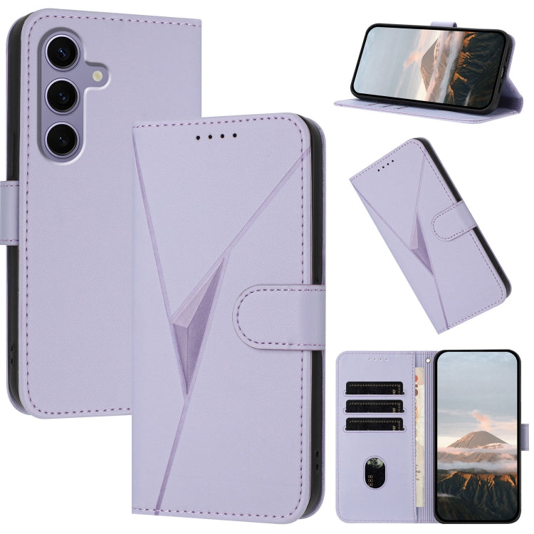 For Samsung Galaxy S25 5G Triangle Pattern Buckle Clasp Leather Phone Case(Light Purple) - Galaxy S25 5G Cases by buy2fix | Online Shopping UK | buy2fix