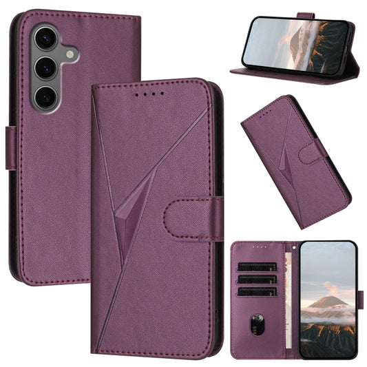 For Samsung Galaxy S25+ 5G Triangle Pattern Buckle Clasp Leather Phone Case(Dark Purple) by buy2fix