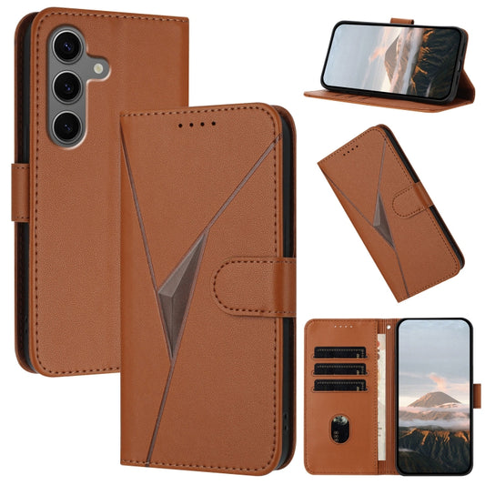 For Samsung Galaxy S25+ 5G Triangle Pattern Buckle Clasp Leather Phone Case(Brown) by buy2fix