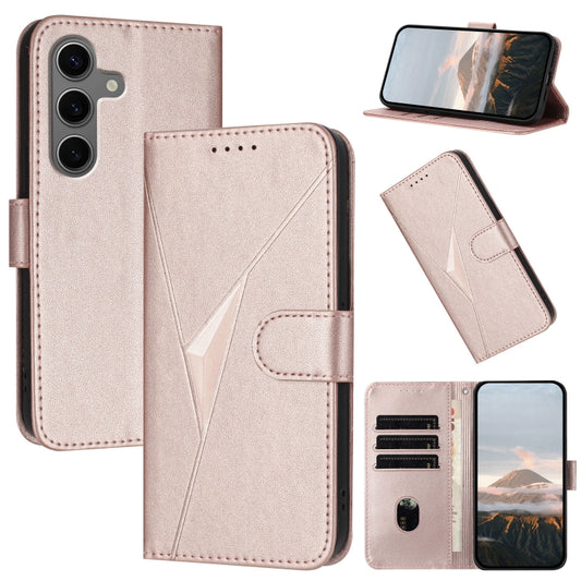 For Samsung Galaxy S25+ 5G Triangle Pattern Buckle Clasp Leather Phone Case(Rose Gold) by buy2fix