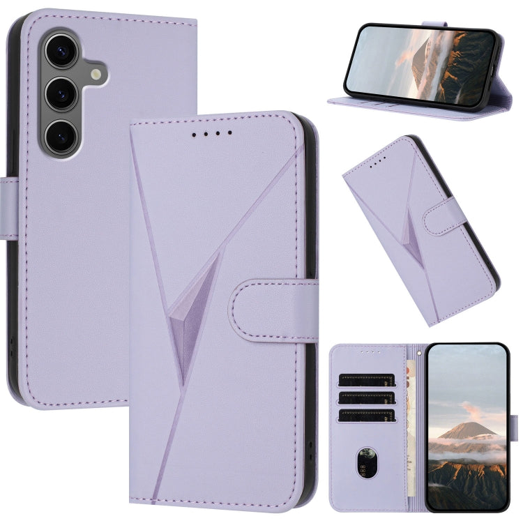 For Samsung Galaxy S25+ 5G Triangle Pattern Buckle Clasp Leather Phone Case(Light Purple) by buy2fix