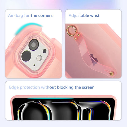 For iPad Pro 13 2024 Wristband Holder PC Hybrid TPU Soft Tablet Case(Pink) - iPad Pro 13 2024 Cases by buy2fix | Online Shopping UK | buy2fix