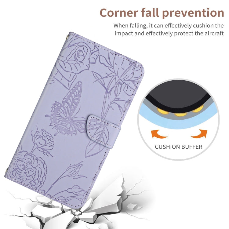 For Samsung Galaxy S25 5G Skin Feel Butterfly Embossed Flip Leather Phone Case(Purple) by buy2fix