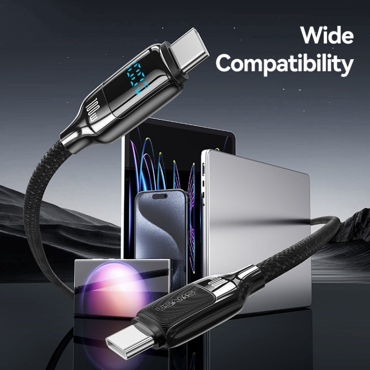 USAMS SJ742 100W USB-C / Type-C to USB-C / Type-C Zinc Alloy Digital Display Fast Data Cable, Length: 1.2m(Titanium) - USB-C & Type-C Cable by USAMS | Online Shopping UK | buy2fix