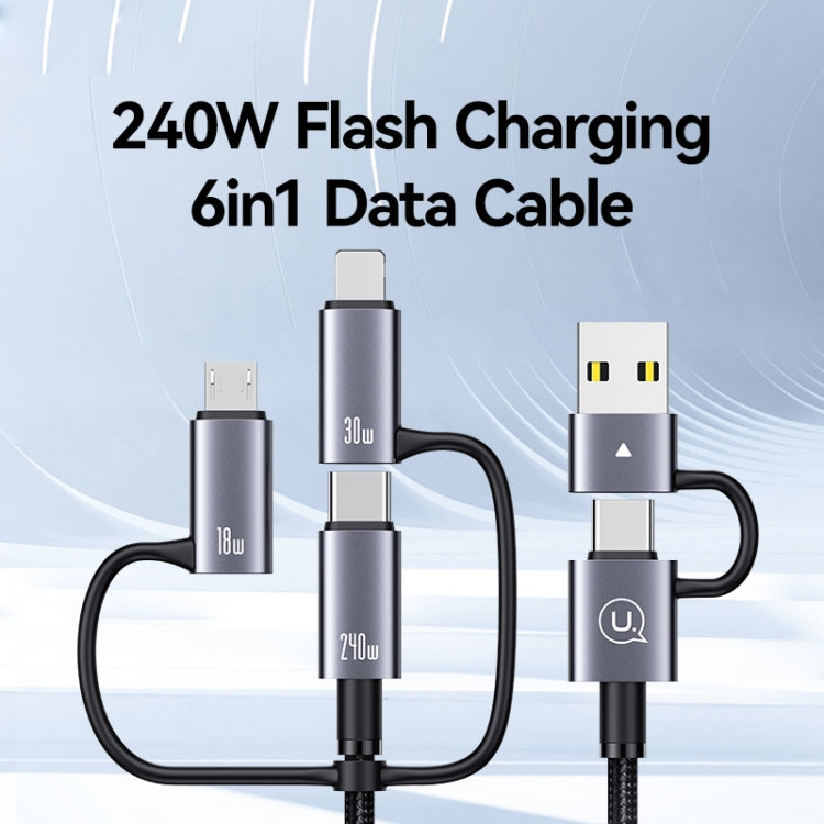 USAMS SJ738 240W 6 in 1 Aluminum Alloy Fast Data Charging Cable, Length: 2m(Gun Color) - Multifunction Cable by USAMS | Online Shopping UK | buy2fix