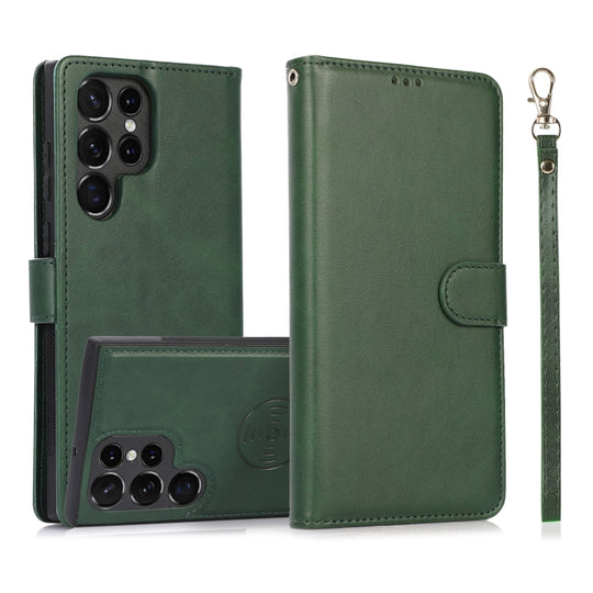 For Samsung Galaxy S23 Ultra 5G Calf Texture 2 in 1 Detachable Magnetic Back Cover Leather Case(Green)