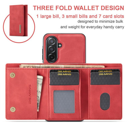 For Samsung Galaxy A26 5G DG.MING M1 Series 3-Fold Multi Card Wallet + Magnetic Phone Case(Red) - Galaxy Phone Cases by DG.MING | Online Shopping UK | buy2fix