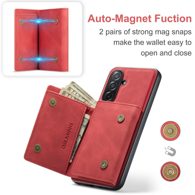 For Samsung Galaxy A26 5G DG.MING M1 Series 3-Fold Multi Card Wallet + Magnetic Phone Case(Red) - Galaxy Phone Cases by DG.MING | Online Shopping UK | buy2fix