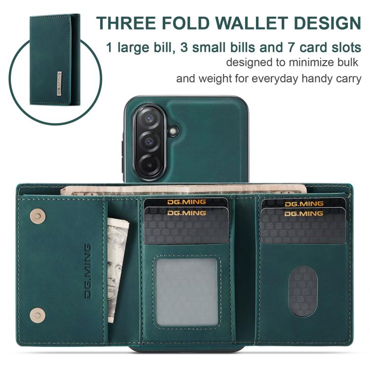 For Samsung Galaxy A26 5G DG.MING M1 Series 3-Fold Multi Card Wallet + Magnetic Phone Case(Green) - Galaxy Phone Cases by DG.MING | Online Shopping UK | buy2fix