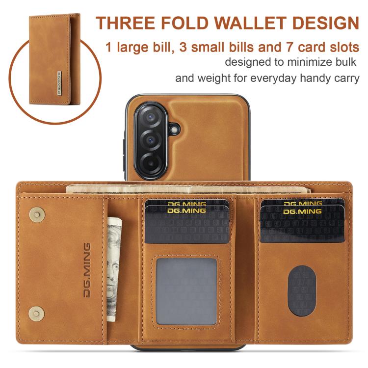 For Samsung Galaxy A26 5G DG.MING M1 Series 3-Fold Multi Card Wallet + Magnetic Phone Case(Brown) - Galaxy Phone Cases by DG.MING | Online Shopping UK | buy2fix