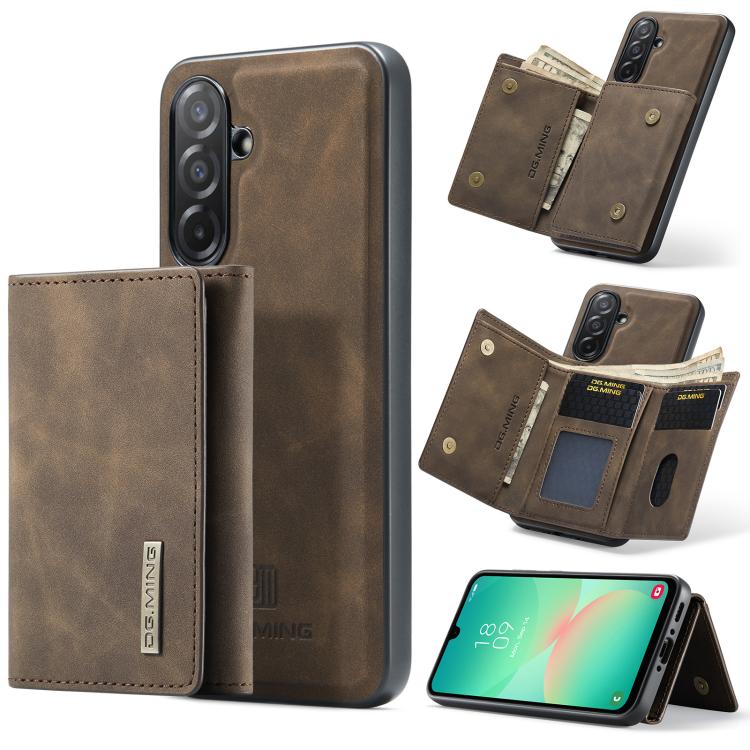 For Samsung Galaxy A26 5G DG.MING M1 Series 3-Fold Multi Card Wallet + Magnetic Phone Case(Coffee) - Galaxy Phone Cases by DG.MING | Online Shopping UK | buy2fix