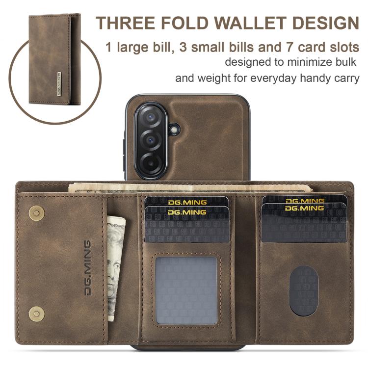 For Samsung Galaxy A26 5G DG.MING M1 Series 3-Fold Multi Card Wallet + Magnetic Phone Case(Coffee) - Galaxy Phone Cases by DG.MING | Online Shopping UK | buy2fix