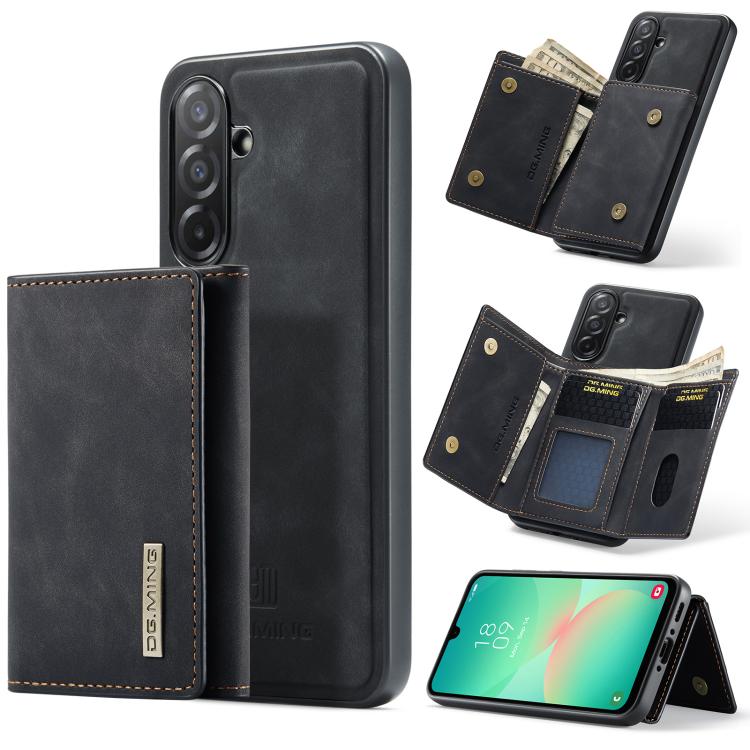 For Samsung Galaxy A26 5G DG.MING M1 Series 3-Fold Multi Card Wallet + Magnetic Phone Case(Black) - Galaxy Phone Cases by DG.MING | Online Shopping UK | buy2fix