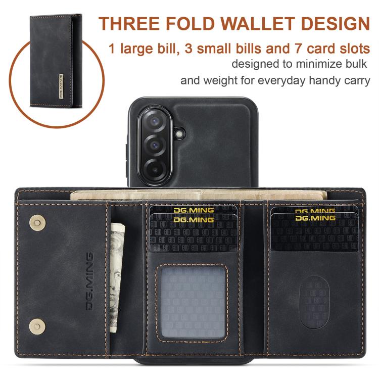For Samsung Galaxy A26 5G DG.MING M1 Series 3-Fold Multi Card Wallet + Magnetic Phone Case(Black) - Galaxy Phone Cases by DG.MING | Online Shopping UK | buy2fix