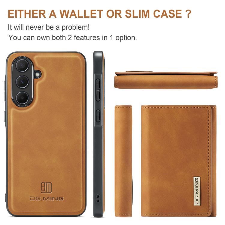 For Samsung Galaxy A56 5G DG.MING M1 Series 3-Fold Multi Card Wallet + Magnetic Phone Case(Brown) - Galaxy Phone Cases by DG.MING | Online Shopping UK | buy2fix