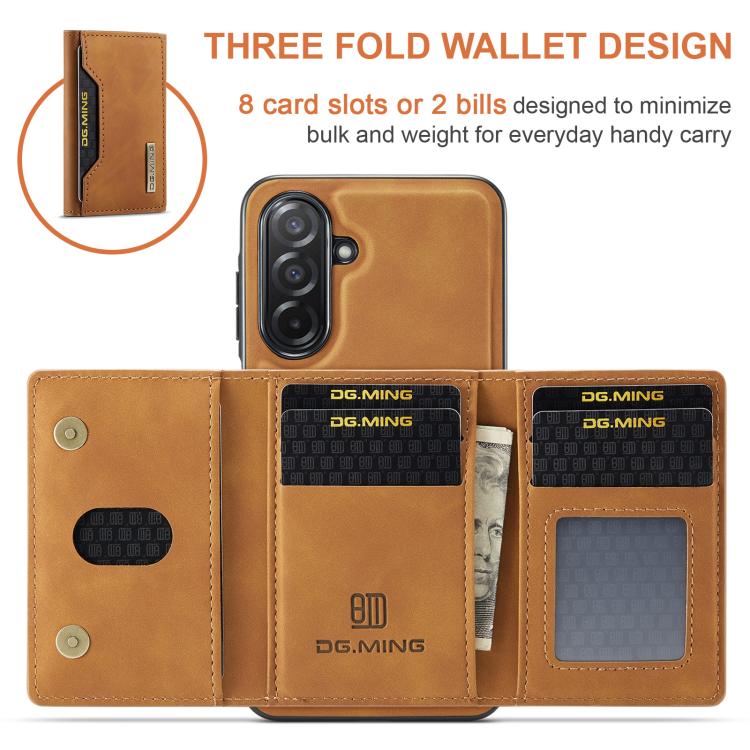 For Samsung Galaxy A26 5G DG.MING M2 Series 3-Fold Multi Card Bag + Magnetic Phone Case(Brown) - Galaxy Phone Cases by DG.MING | Online Shopping UK | buy2fix